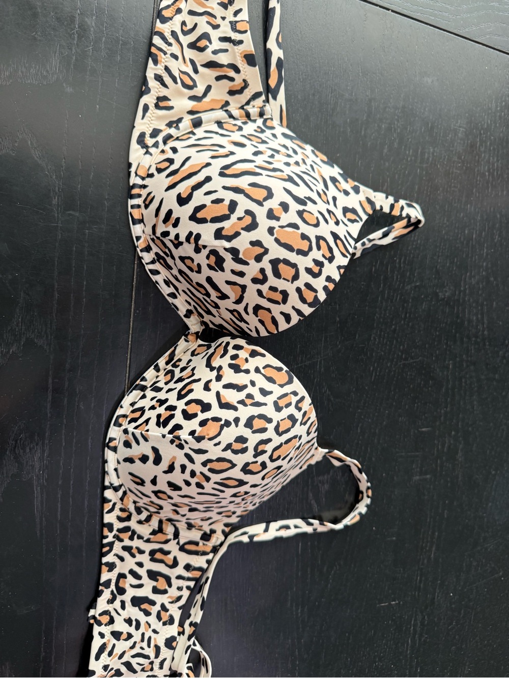 Leopard Print Push-Up Bikini Top - Nude & Black